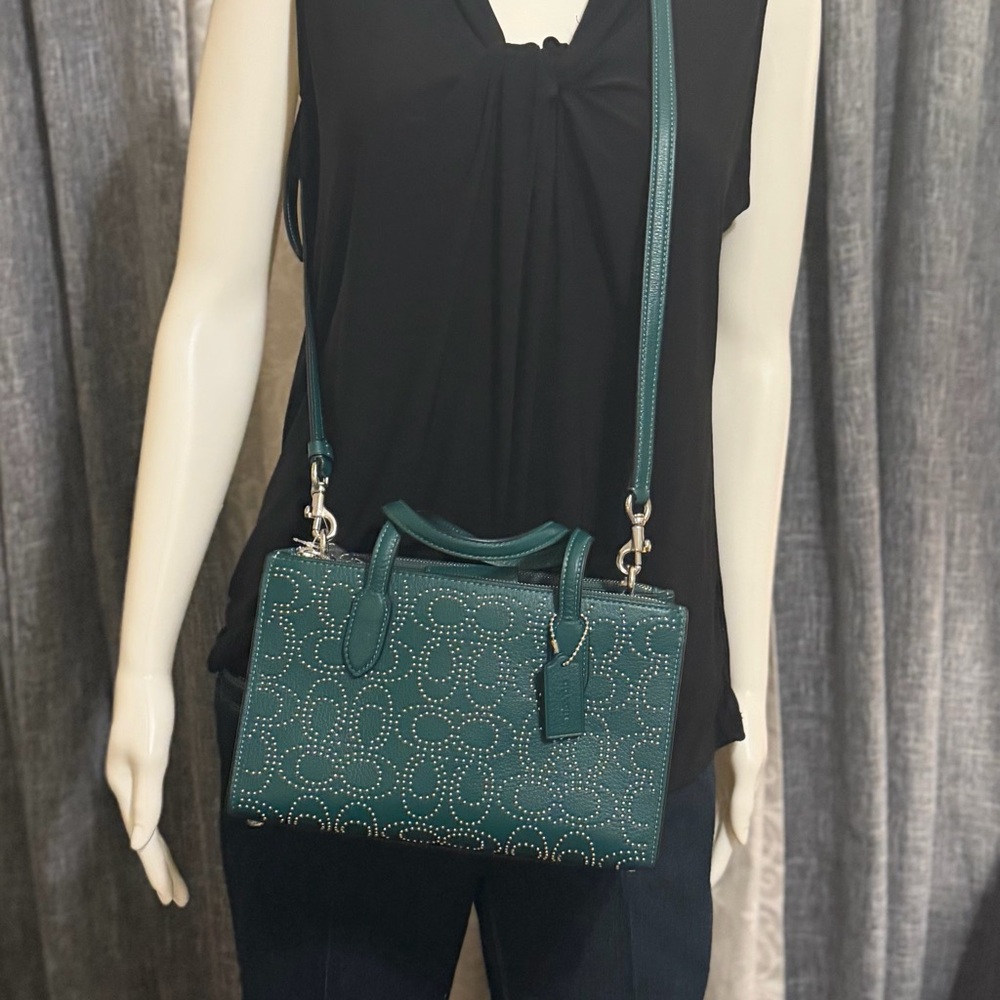 NWOT COACH leather bag COACH rivet Nina small tote shoulder bag. Emerald Green.